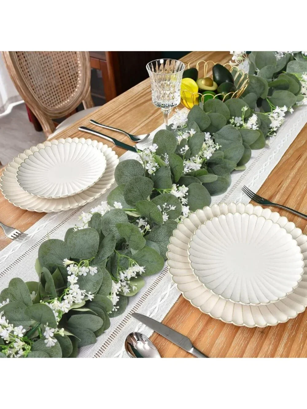 Eucalyptus Garland with White Flowers - 4 Packs, 5.9ft Faux Plant Vines Decor